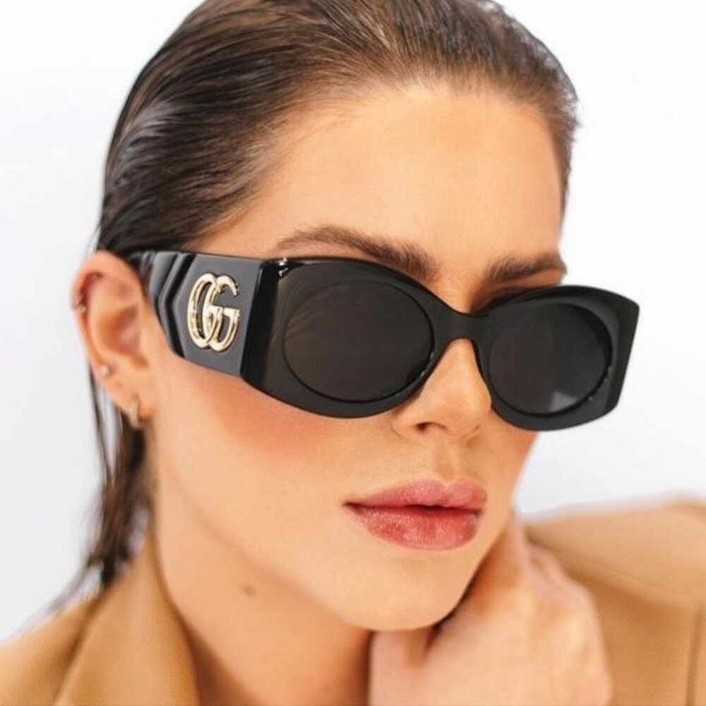 New- 💯 Original  Gucci GG0810S 001 Oval Quilted Thick Rim sunglasse - Picture 10 of 17